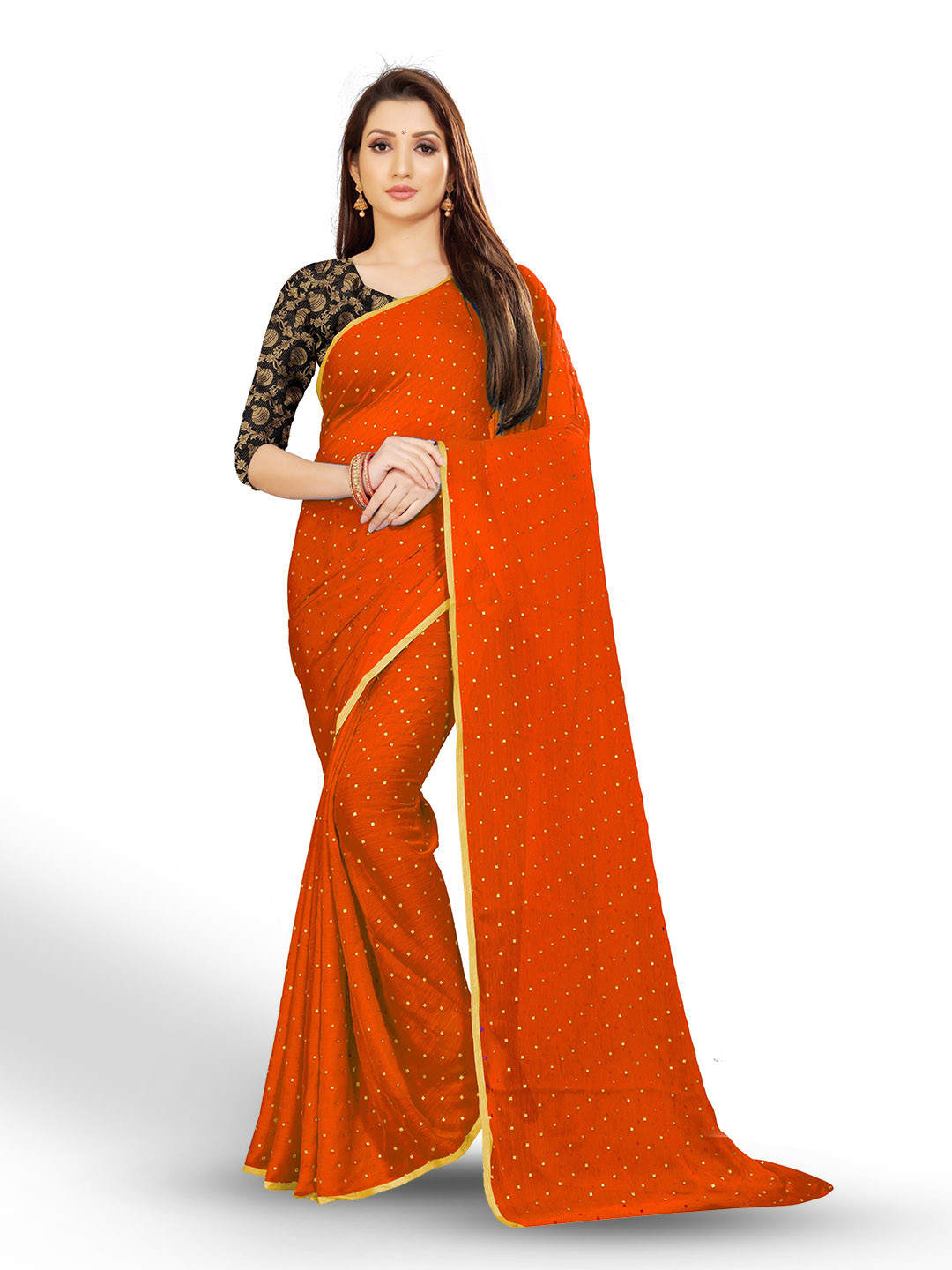 

Rhey Geometric Printed Zari Festive Saree, Orange