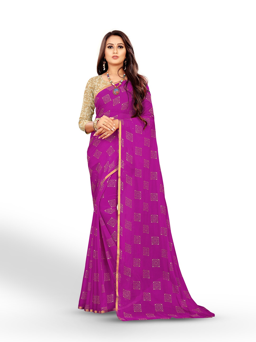

Rhey Ethnic Motifs Printed Zari Festive Saree, Magenta