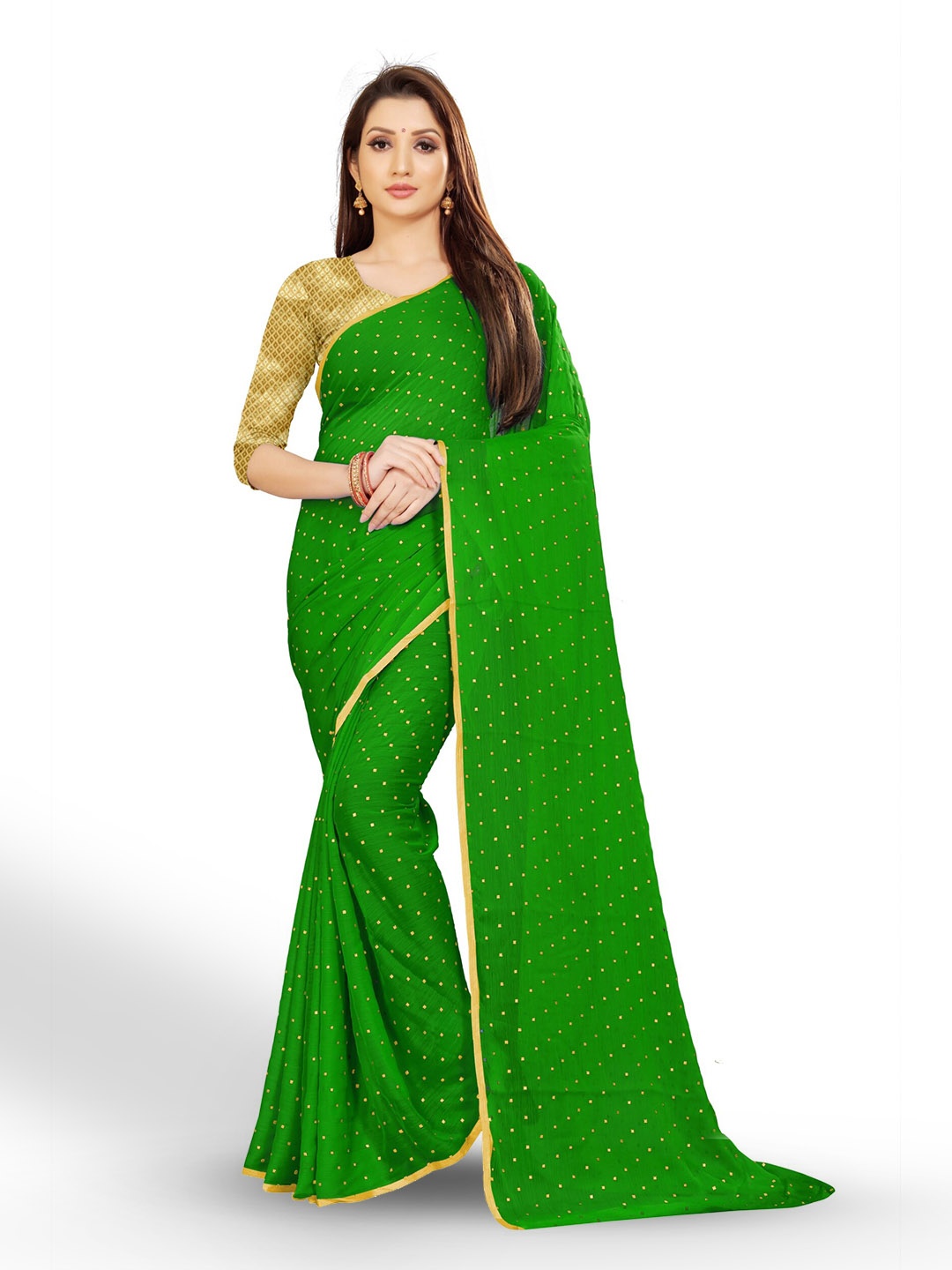 

Rhey Geometric Printed Zari Festive Saree, Green