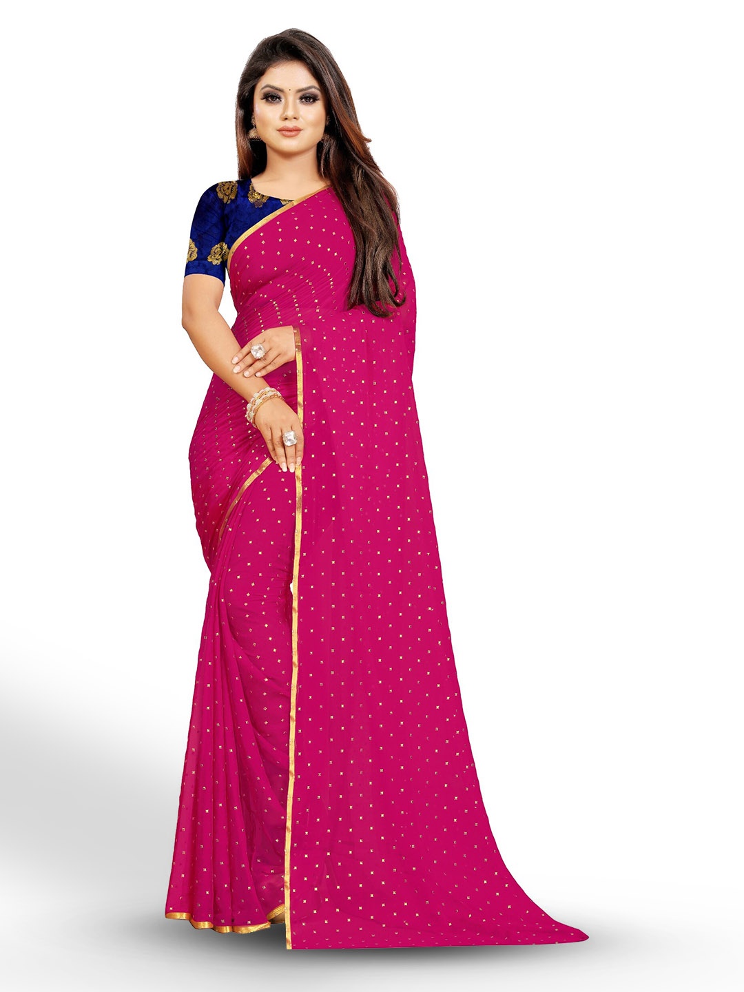 

Rhey Geometric Printed Zari Festive Saree, Pink