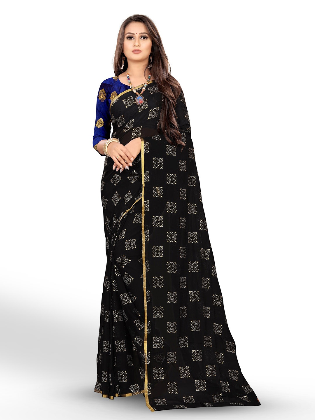 

Rhey Ethnic Motifs Printed Zari Festive Saree, Black