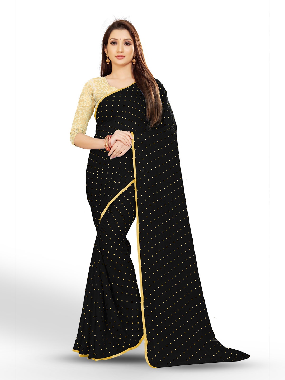 

Rhey Geometric Printed Zari Festive Saree, Black