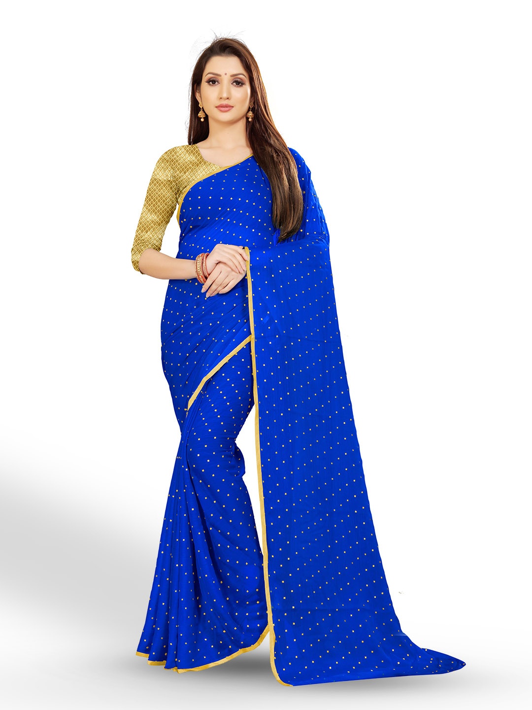 

Rhey Geometric Printed Zari Festive Saree, Blue