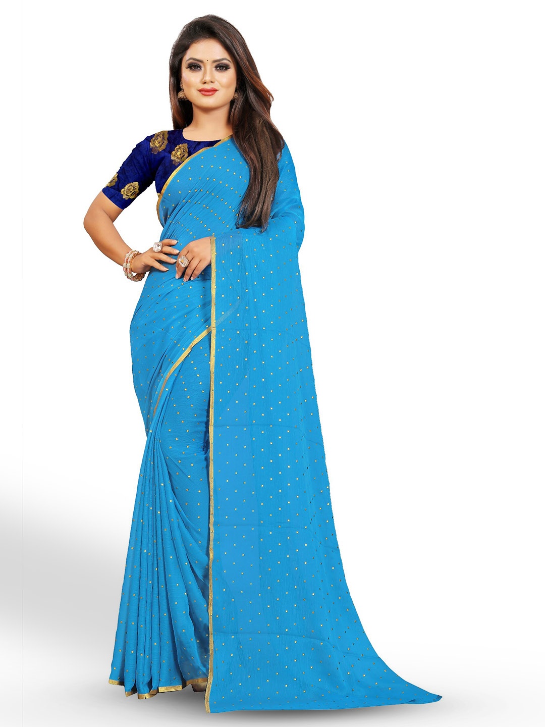 

Rhey Geometric Printed Zari Festive Saree, Turquoise blue