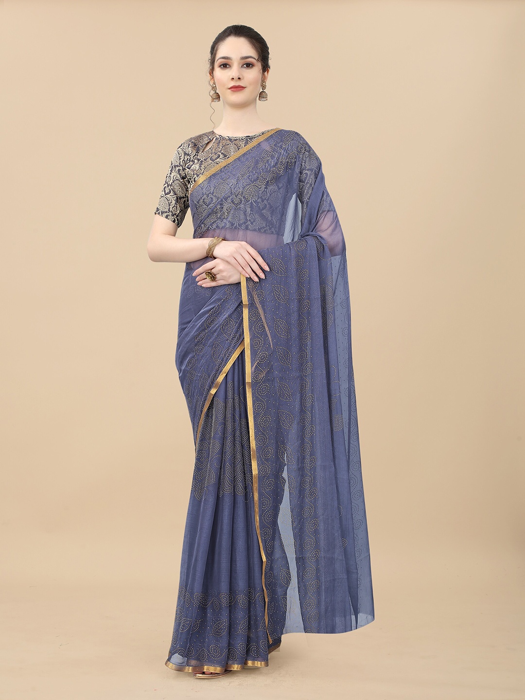 

Rhey Grey & Gold-Toned Ethnic Motifs Zari Banarasi Saree