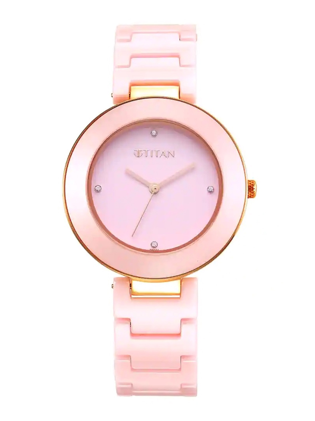 

Titan Women Embellished Dial & Ceramic Bracelet Style Straps Analogue Watch 95189KC03, Pink