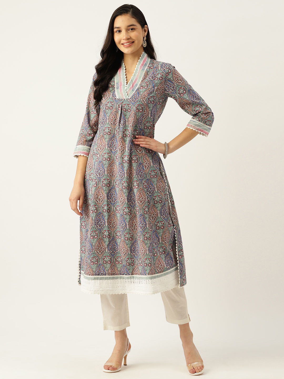 

MISRI Floral Printed Regular Pure Cotton Kurta with Trousers, Multi