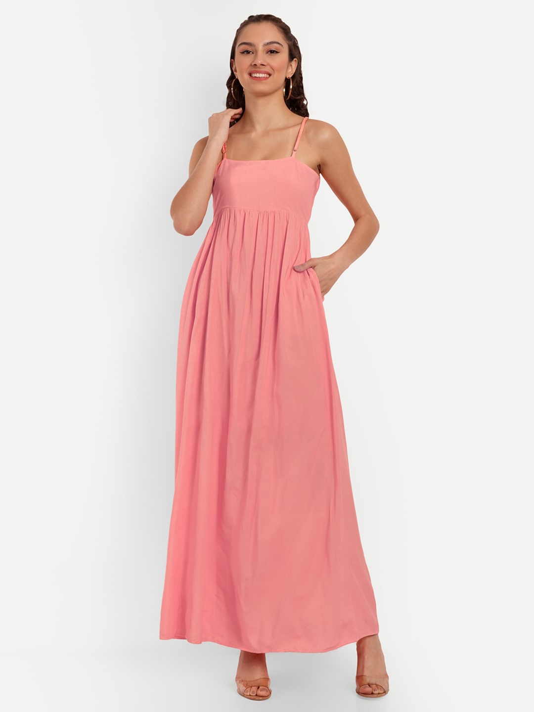 

OTORVA Shoulder Straps Cotton Maxi Dress, Pink