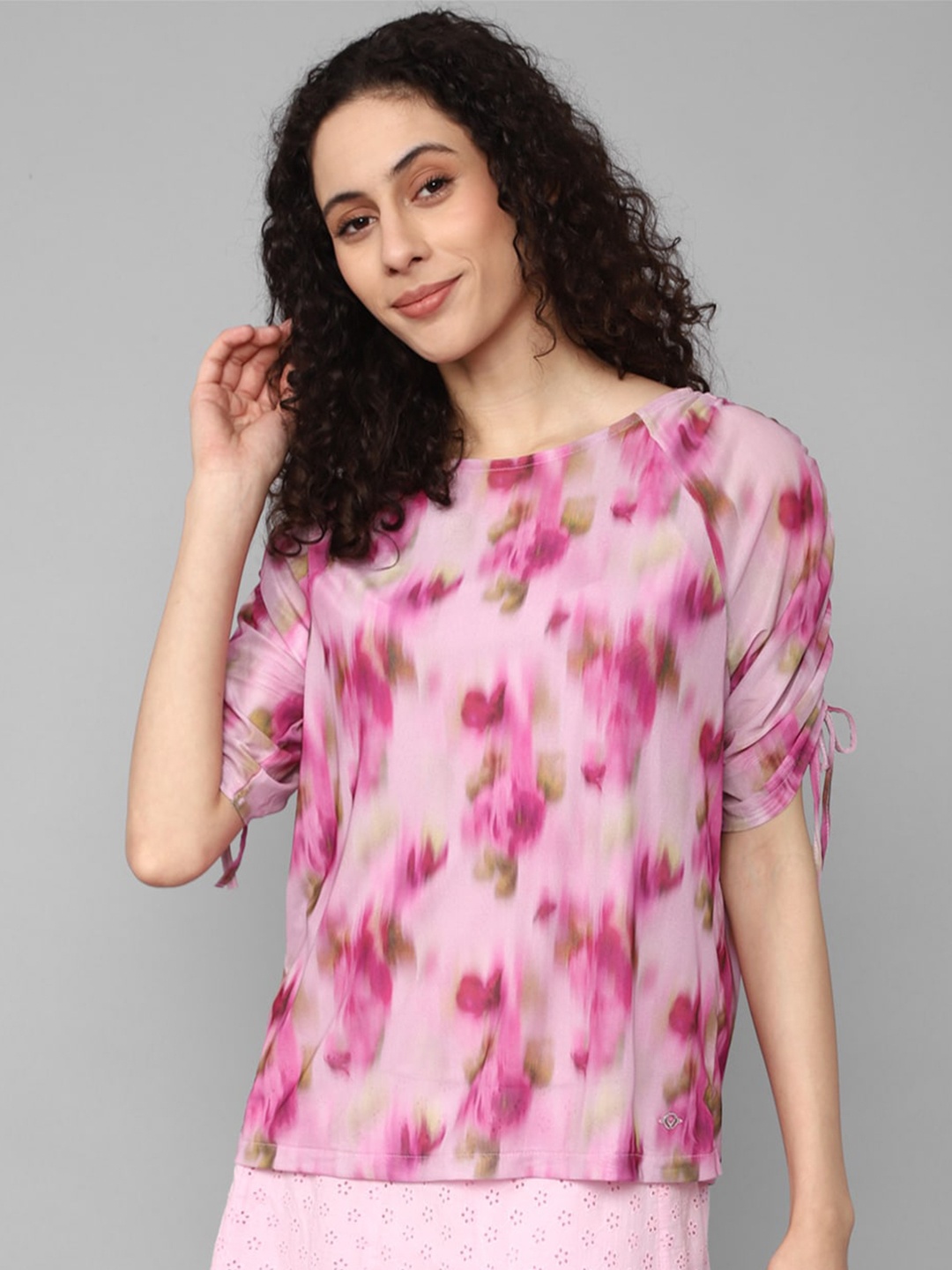 

Allen Solly Woman Tie-Up Detail Abstract Printed Top, Pink