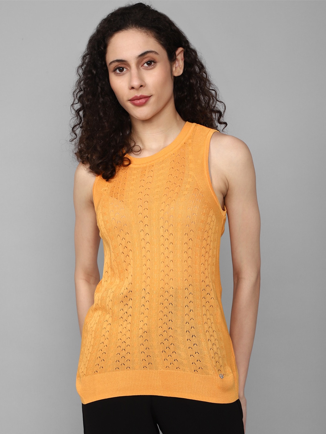 

Allen Solly Woman Self Design Round Neck Sleeveless Top, Yellow