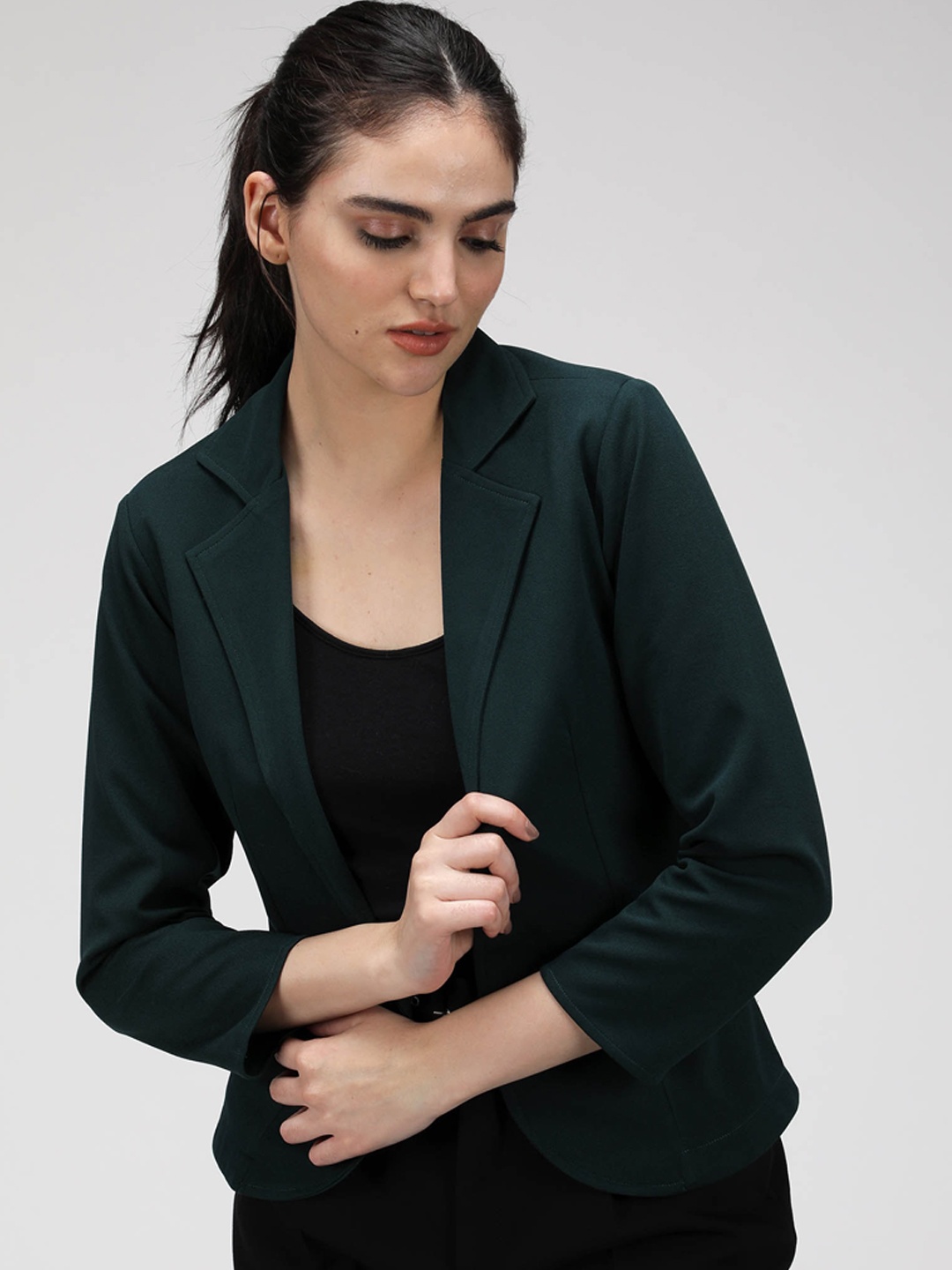 

IDK Notched Lapel Single-Breasted Open-Front Formal Blazer, Green