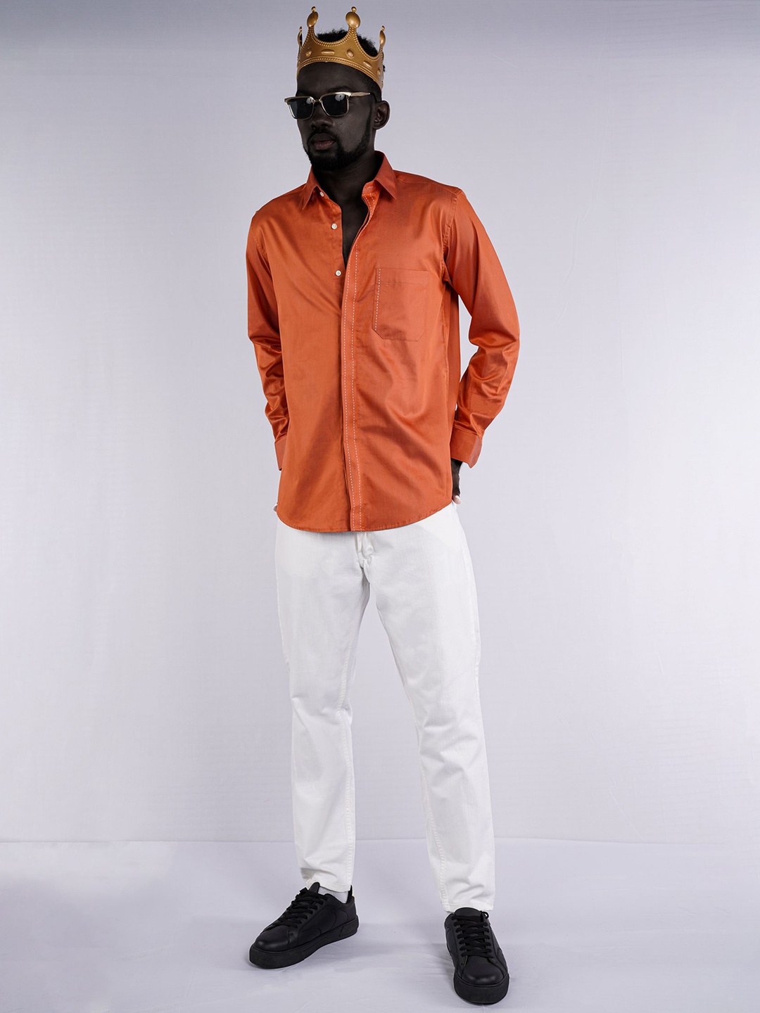 

FRENCH CROWN Standard Fit Twill Spread Collar Casual Shirt, Orange