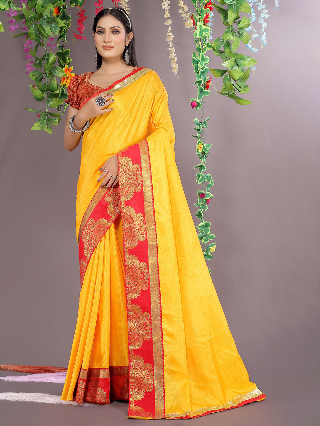

KALINI Zari Silk Blend Saree, Yellow