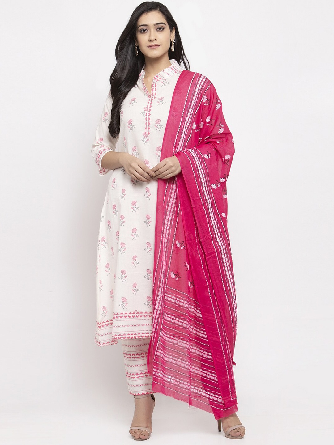 

Stylespace by Isha Floral Printed Regular Pure Cotton Kurta With Salwar & Dupatta, White