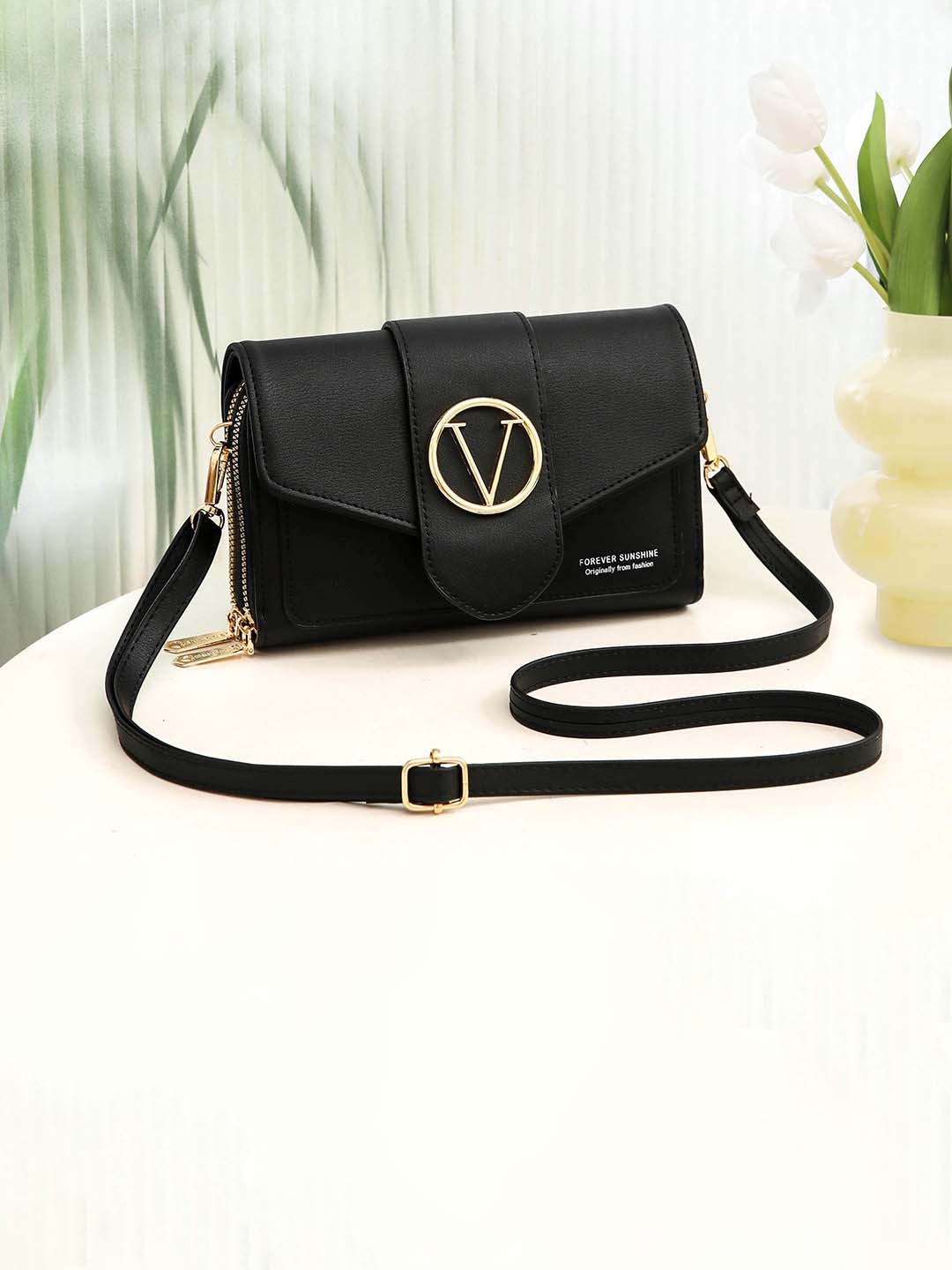 

Diva Dale PU Structured Sling Bag, Black
