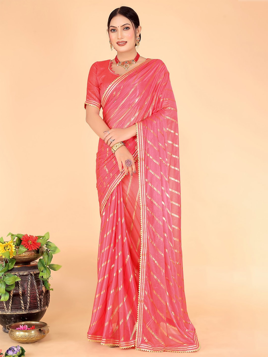 

Florence Striped Gotta Patti Saree, Peach
