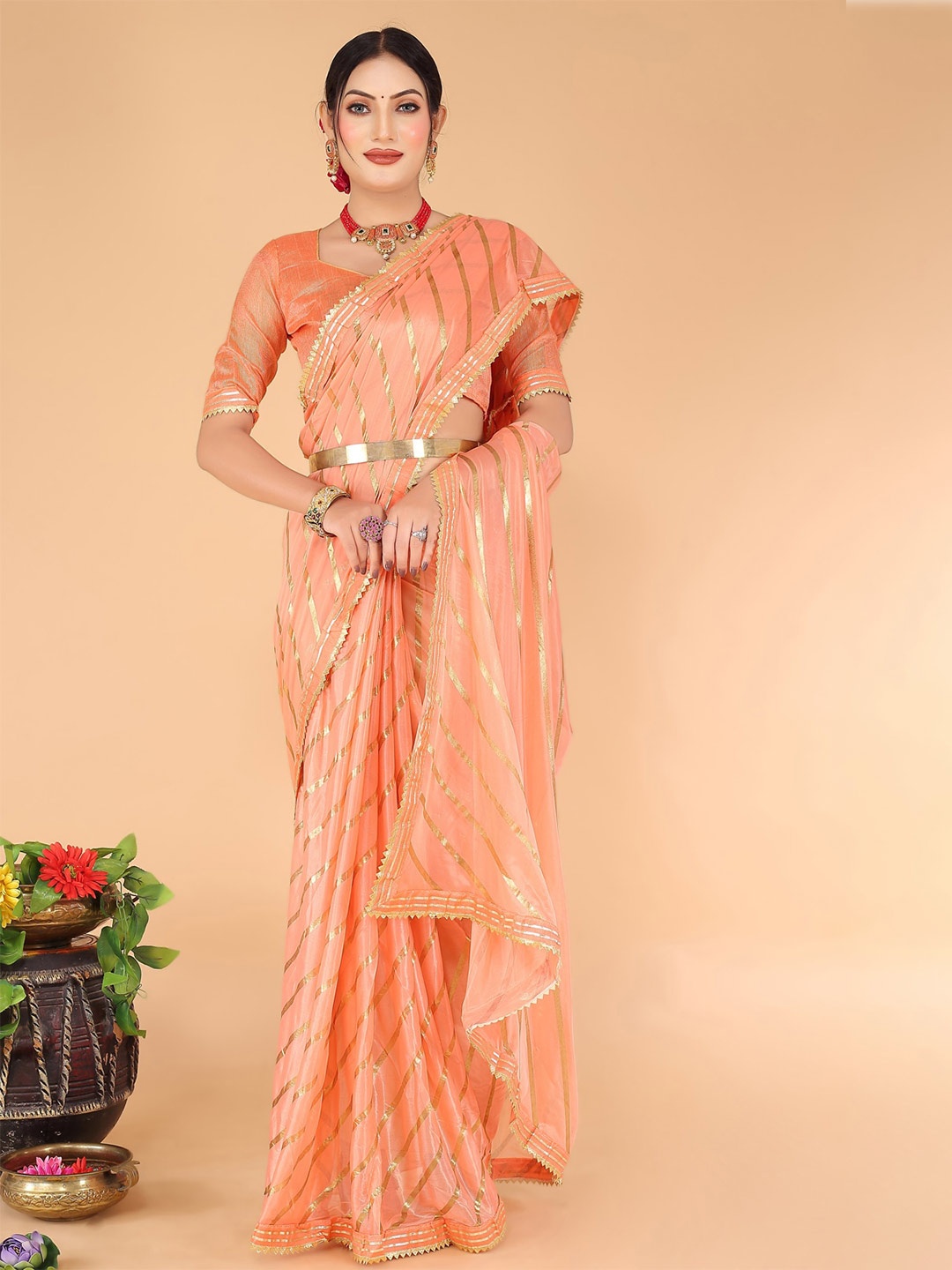 

Florence Striped Gotta Patti Saree, Orange