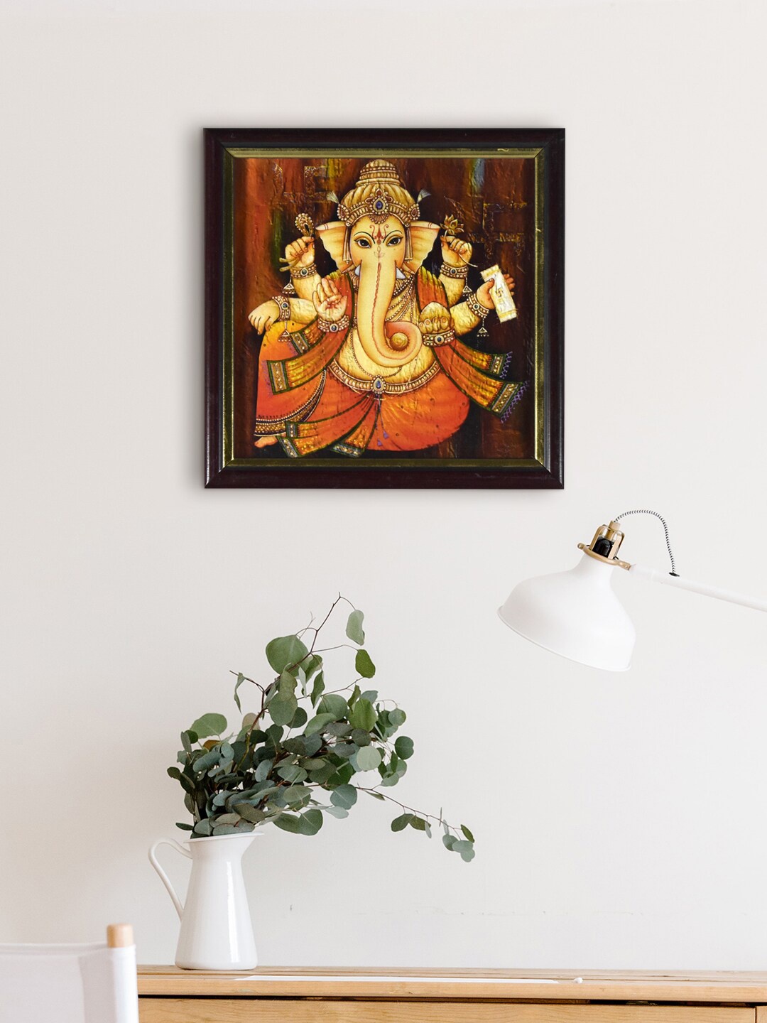 

Gallery99 Orange Colored & Brown Ganpati ji Framed Painting Wall Art