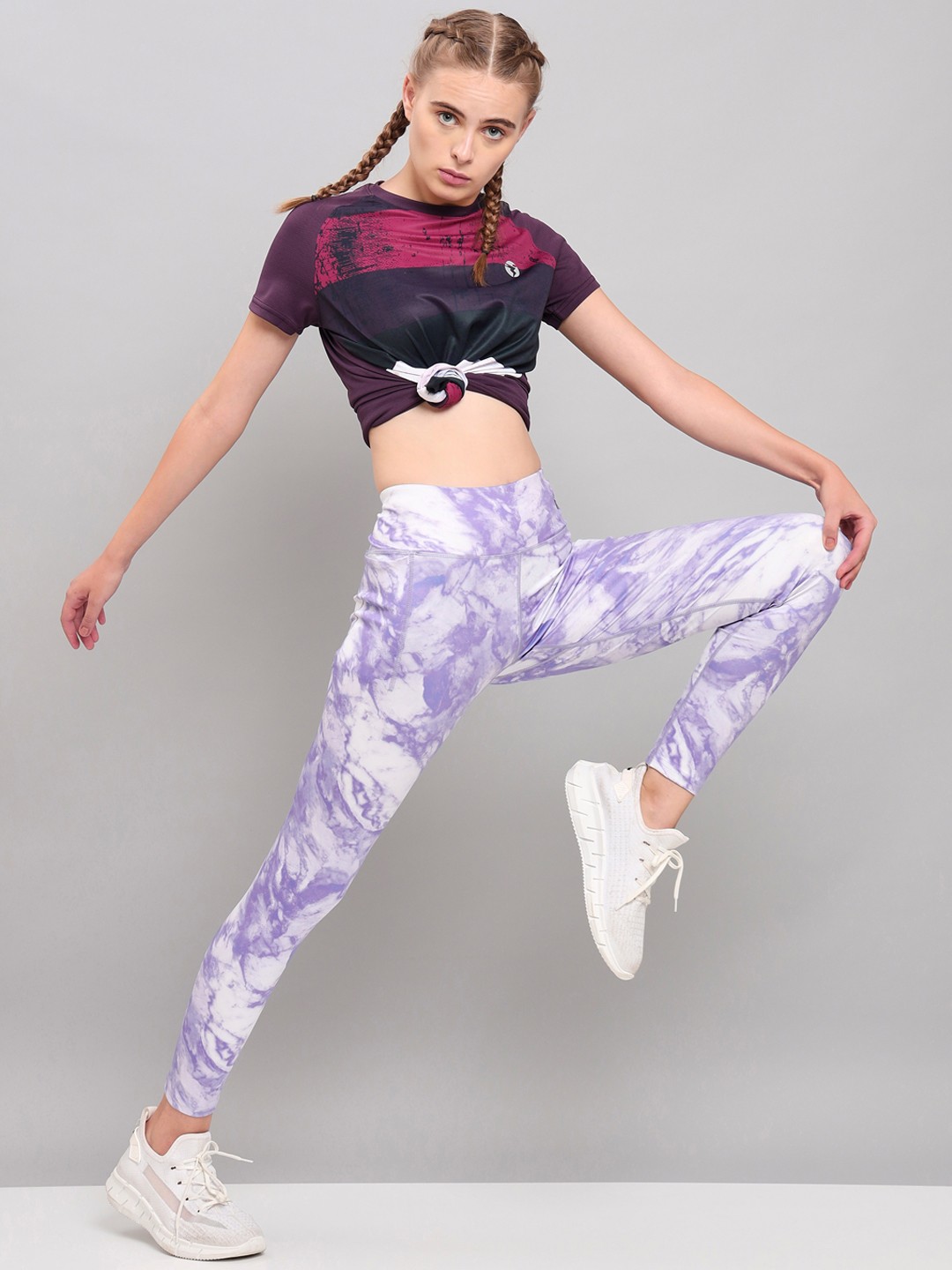 

Technosport Women Antimicrobial Printed Training or Gym Tights, Lavender