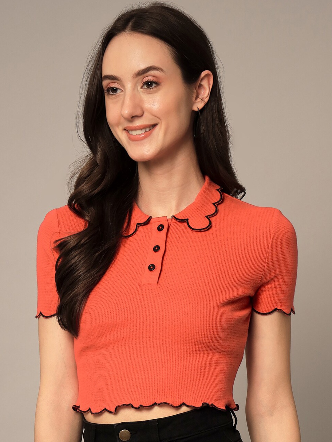 

Yaadleen Pure Cotton Shirt Style Crop Top, Red