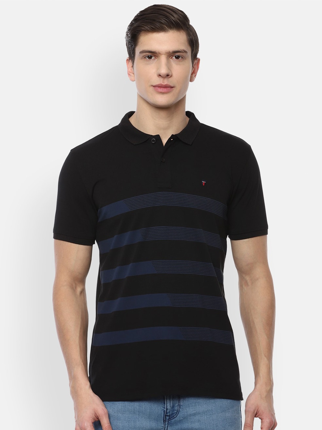 

Louis Philippe Sport Striped Polo Collar Cotton T-shirt, Black
