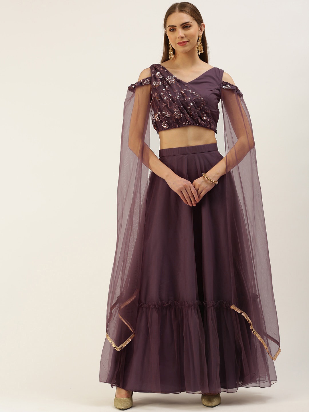 

Ethnovog Embellished Sequinned Ready to Wear Lehenga, Purple