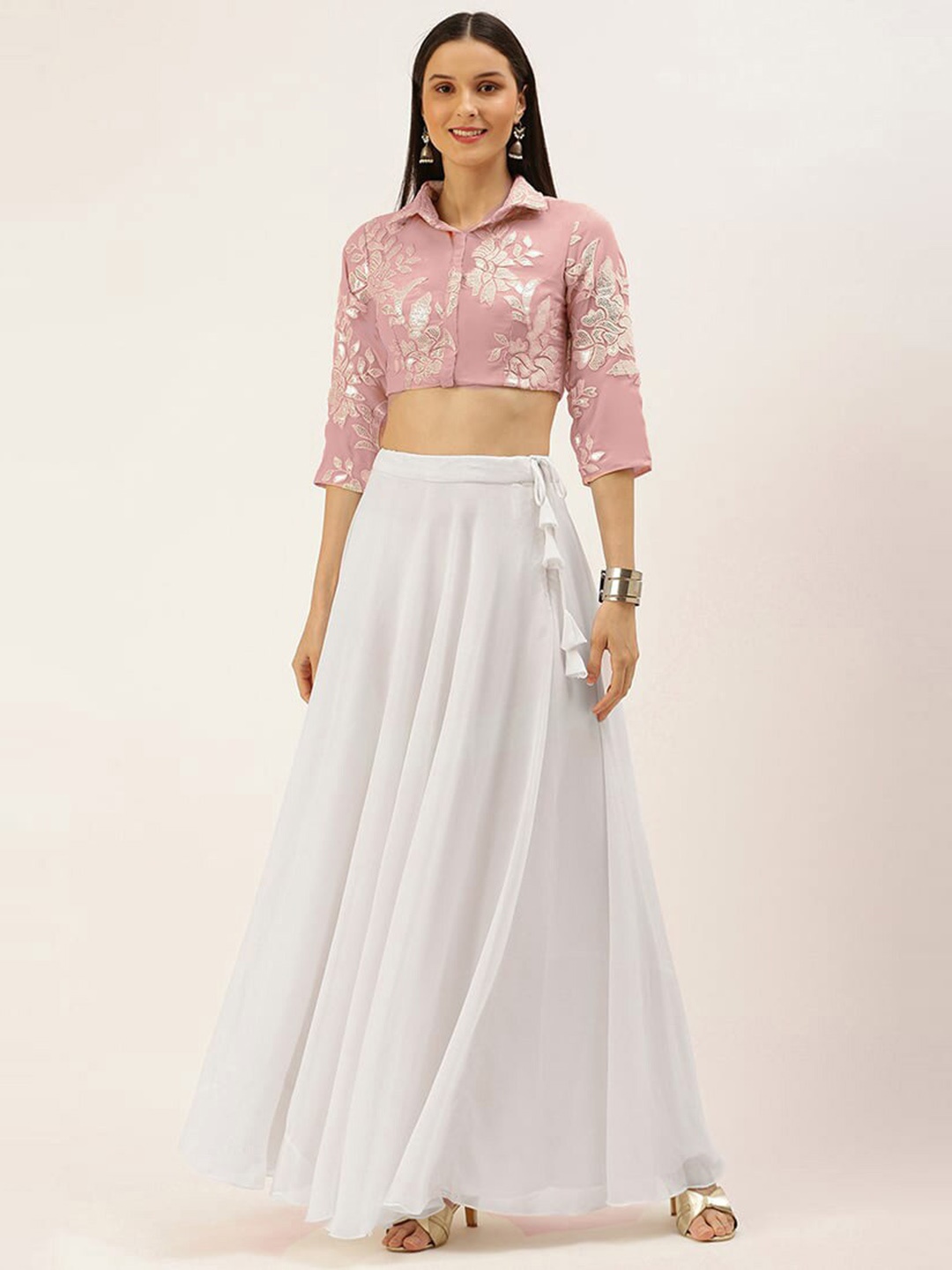 

Ethnovog Embellished Ready to Wear Lehenga, Pink