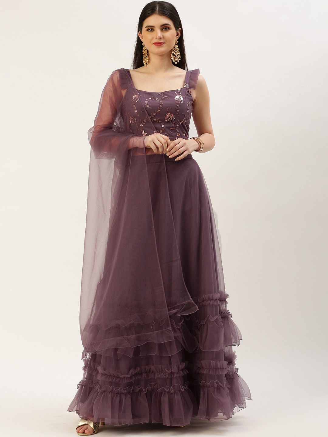 

Ethnovog Embroidered Ready to Wear Lehenga & Blouse With Dupatta, Purple