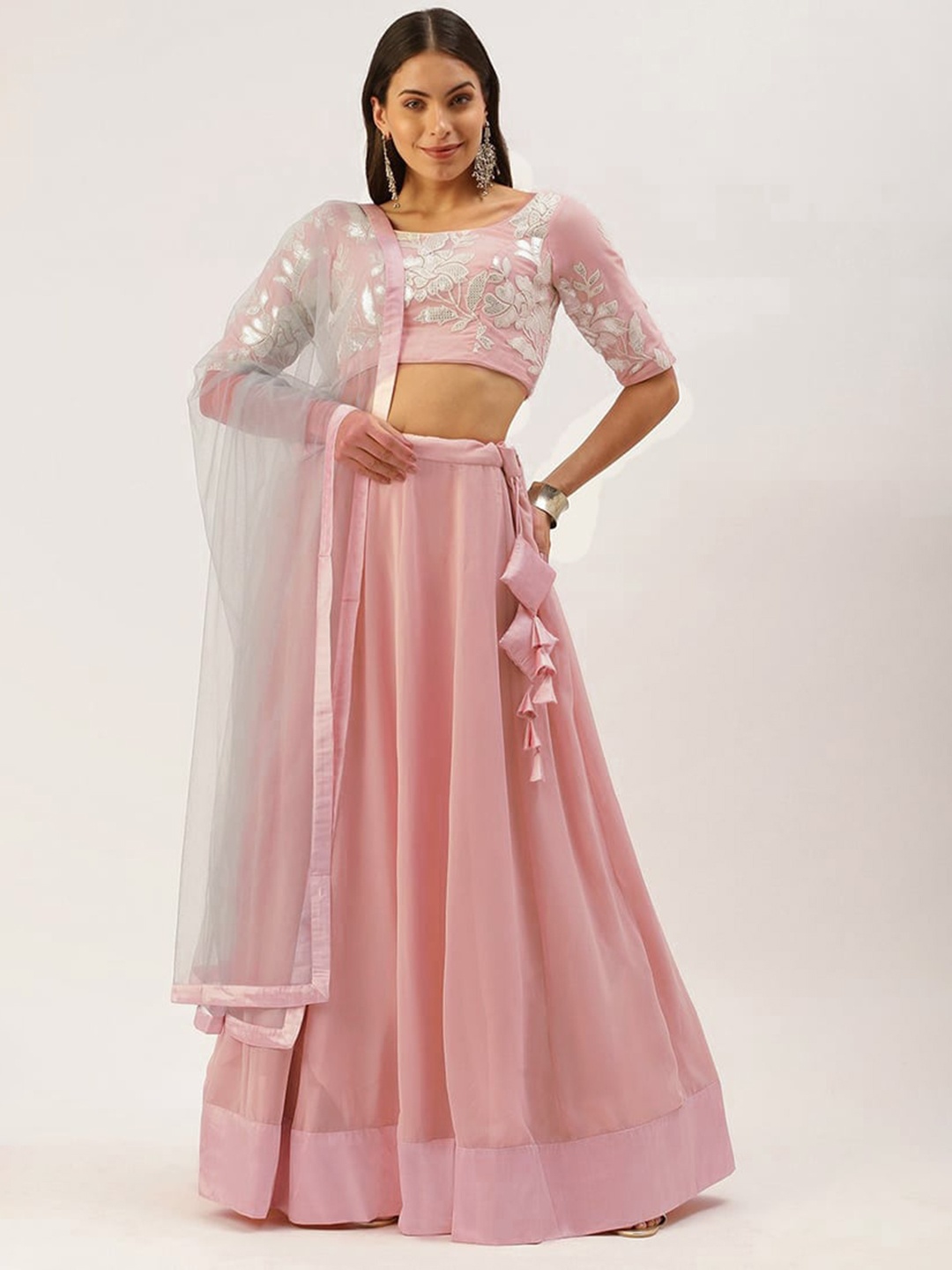 

Ethnovog Embroidered Ready to Wear Lehenga & Blouse With Dupatta, Pink