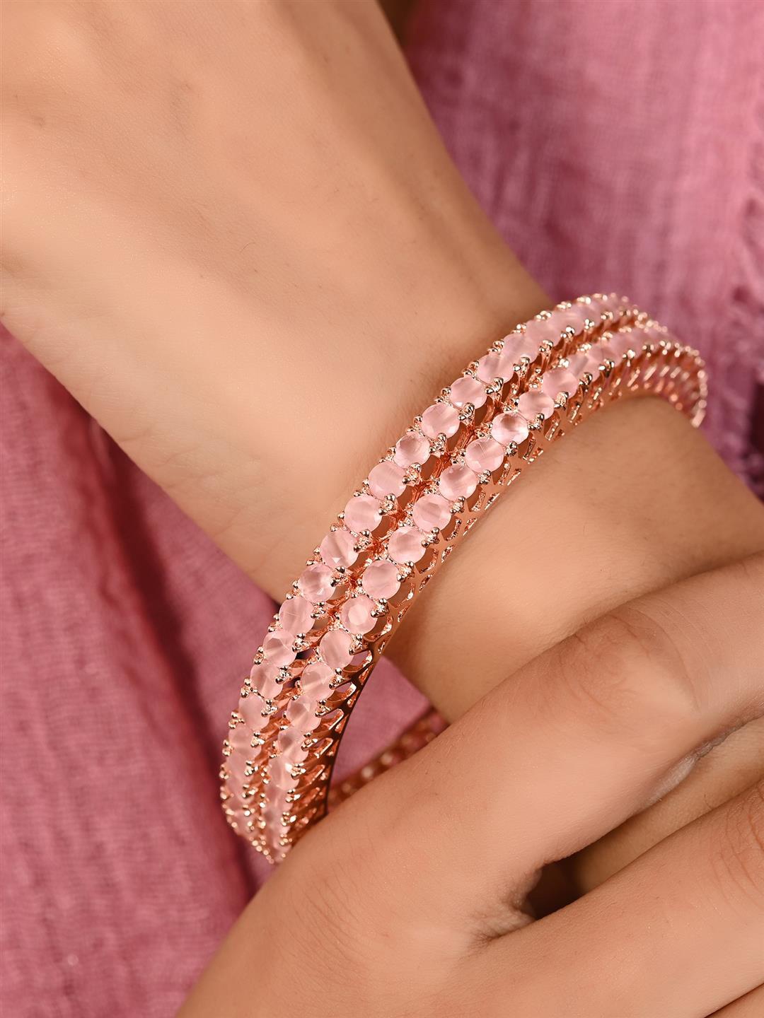 

RATNAVALI JEWELS Set Of 2 Rose Gold-Plated American Diamond Studded Bangles
