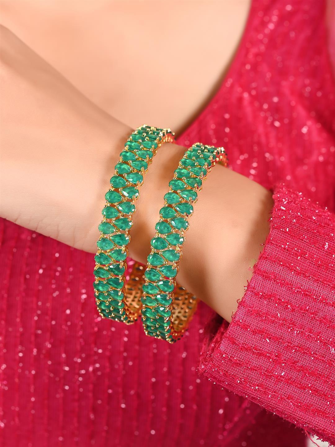 

RATNAVALI JEWELS Set Of 2 Gold-Plated American Diamond Studded Bangles