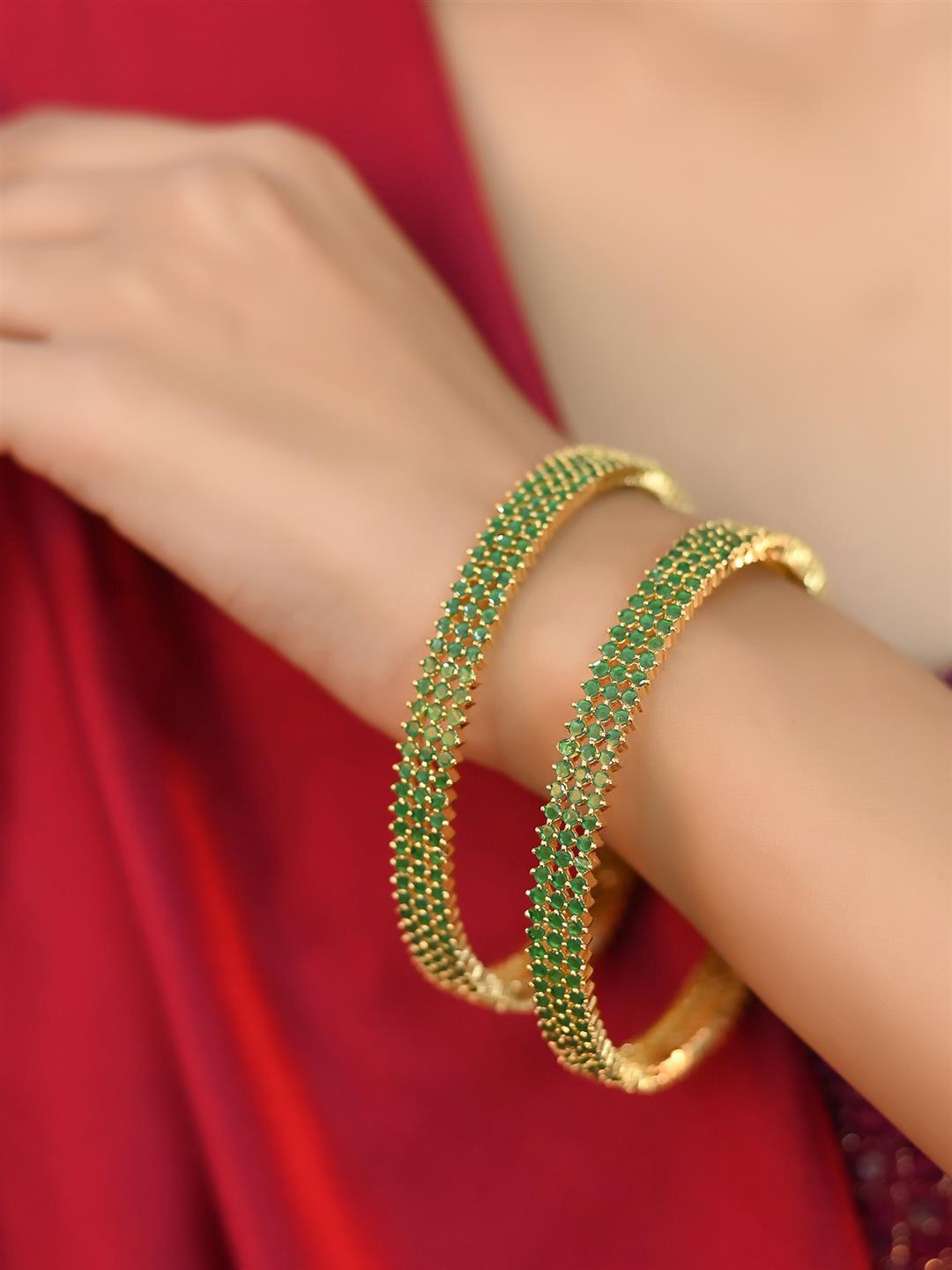 

RATNAVALI JEWELS Set of 2 Gold-Plated American Diamond Studded Bangles