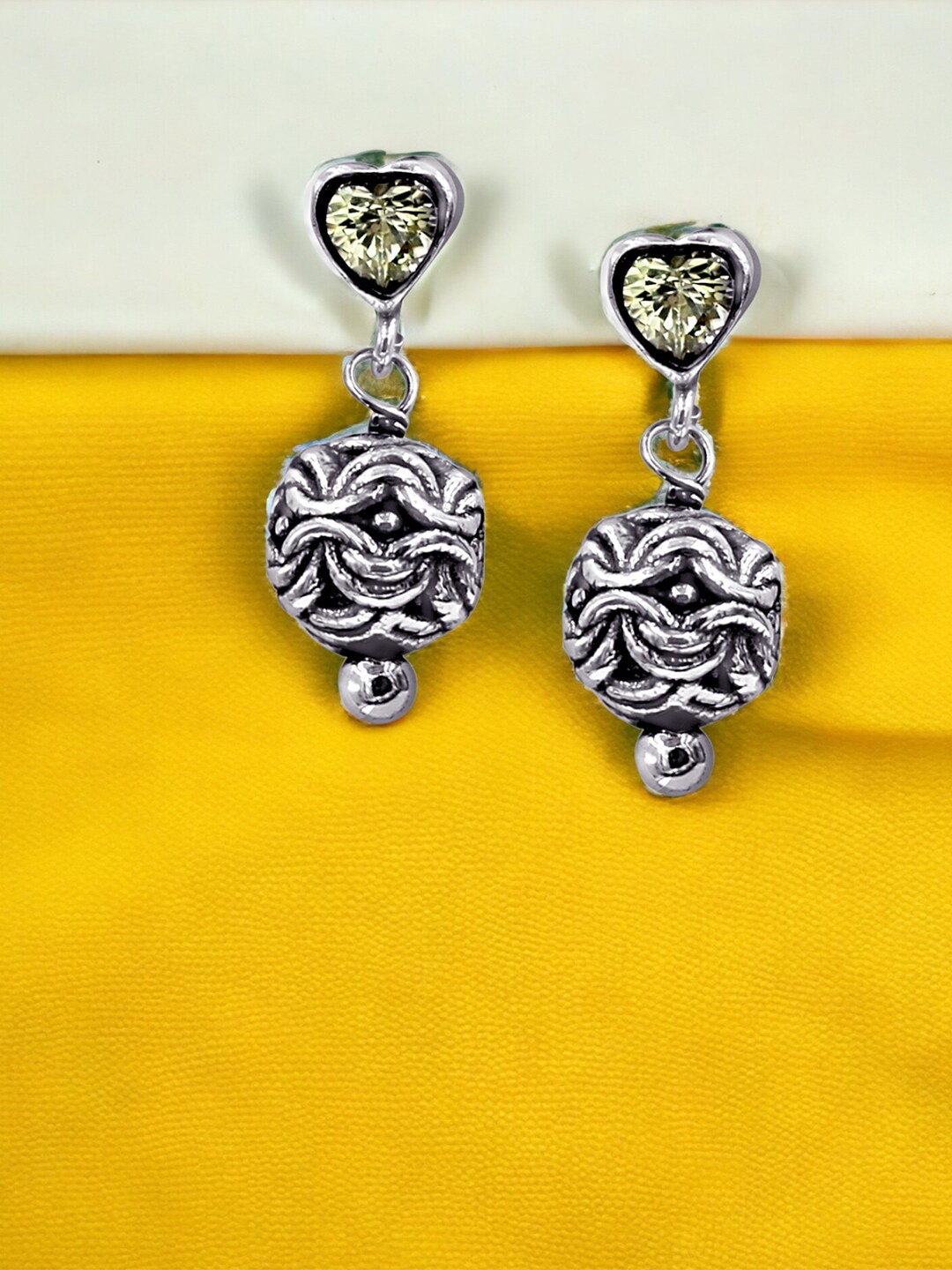 

Taraash 925 Sterling Silver CZ-Studded Contemporary Drop Earrings, Yellow