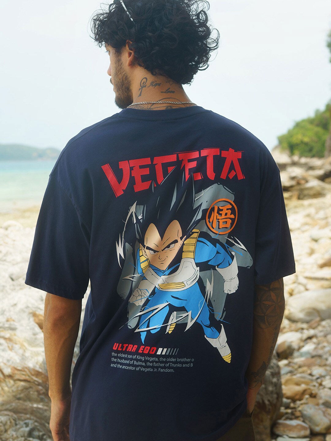 

Bonkers Corner Navy Blue Oversized Dragon Ball Z Printed Cotton T-shirt