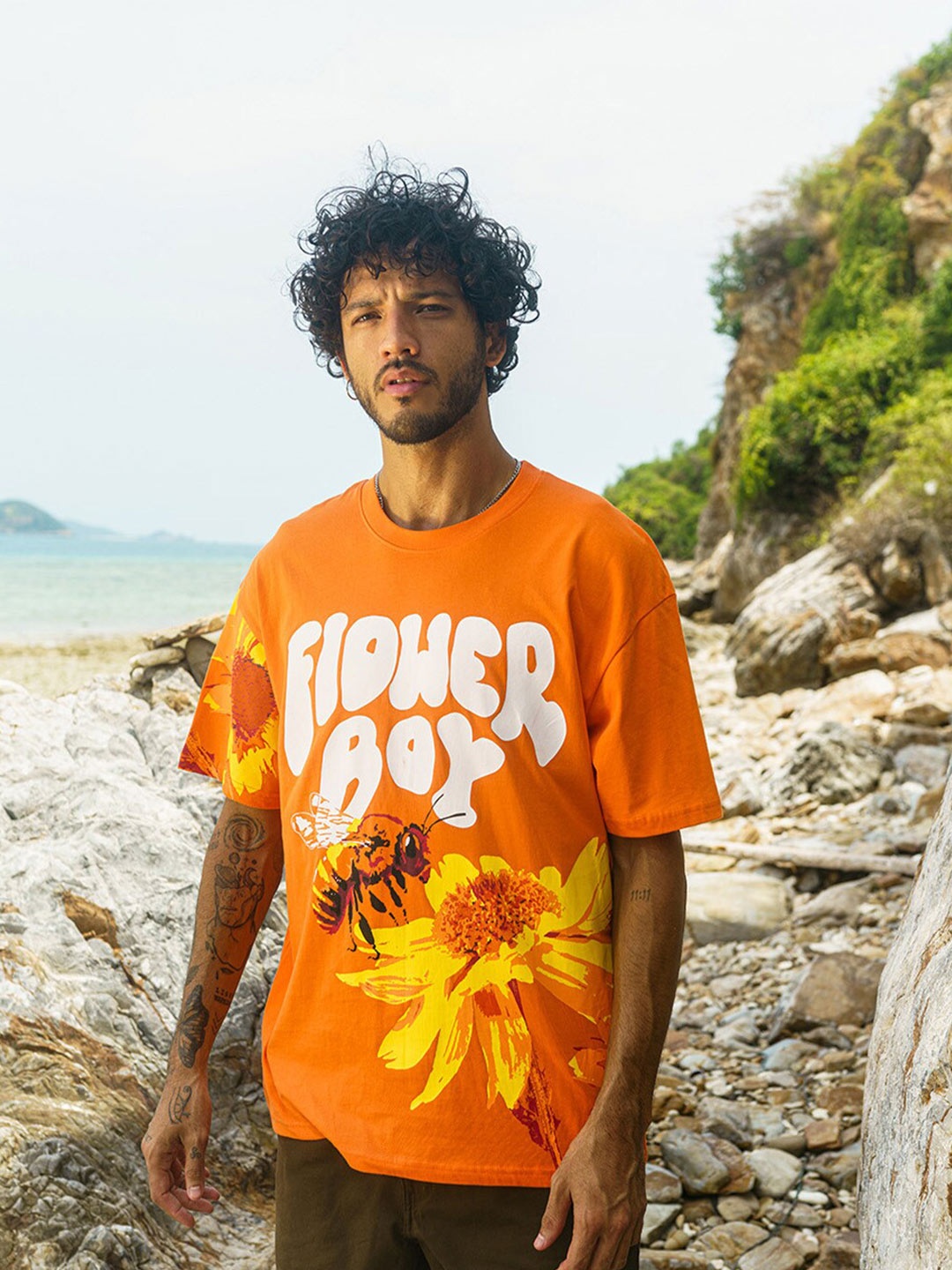 

Bonkers Corner Orange Typography Printed Oversized Cotton T-shirt