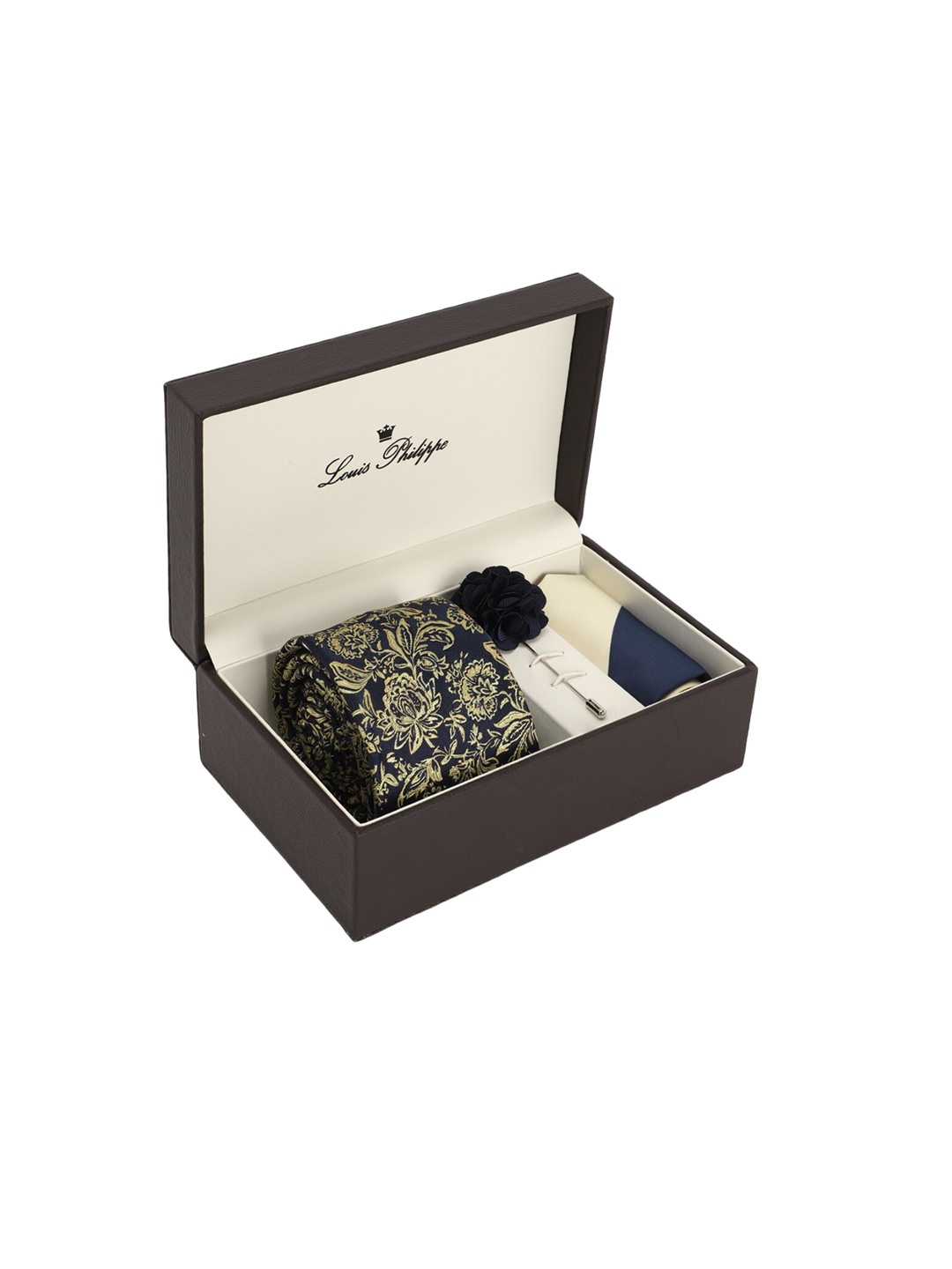 

Louis Philippe Men Printed Tie Pocket Square And Lapel Pin, Black