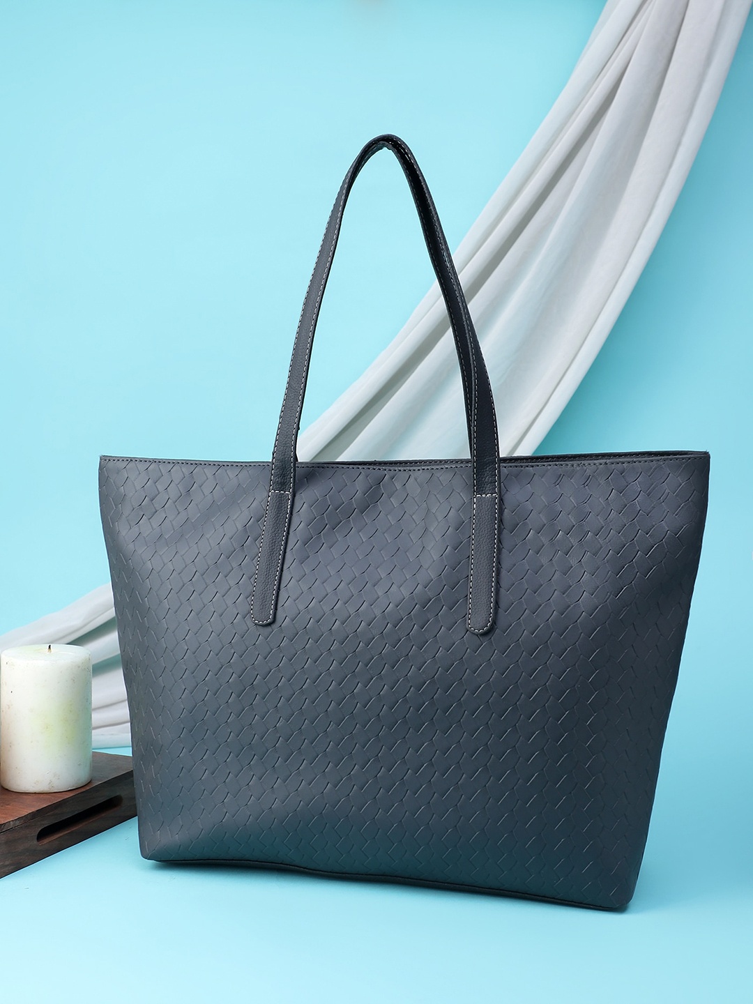 

OsaiZ Animal PU Oversized Shopper Tote Bag with Cut Work, Blue