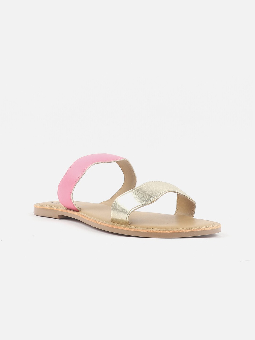 

Carlton London Colourblocked Double Straps Open Toe Flats, Pink