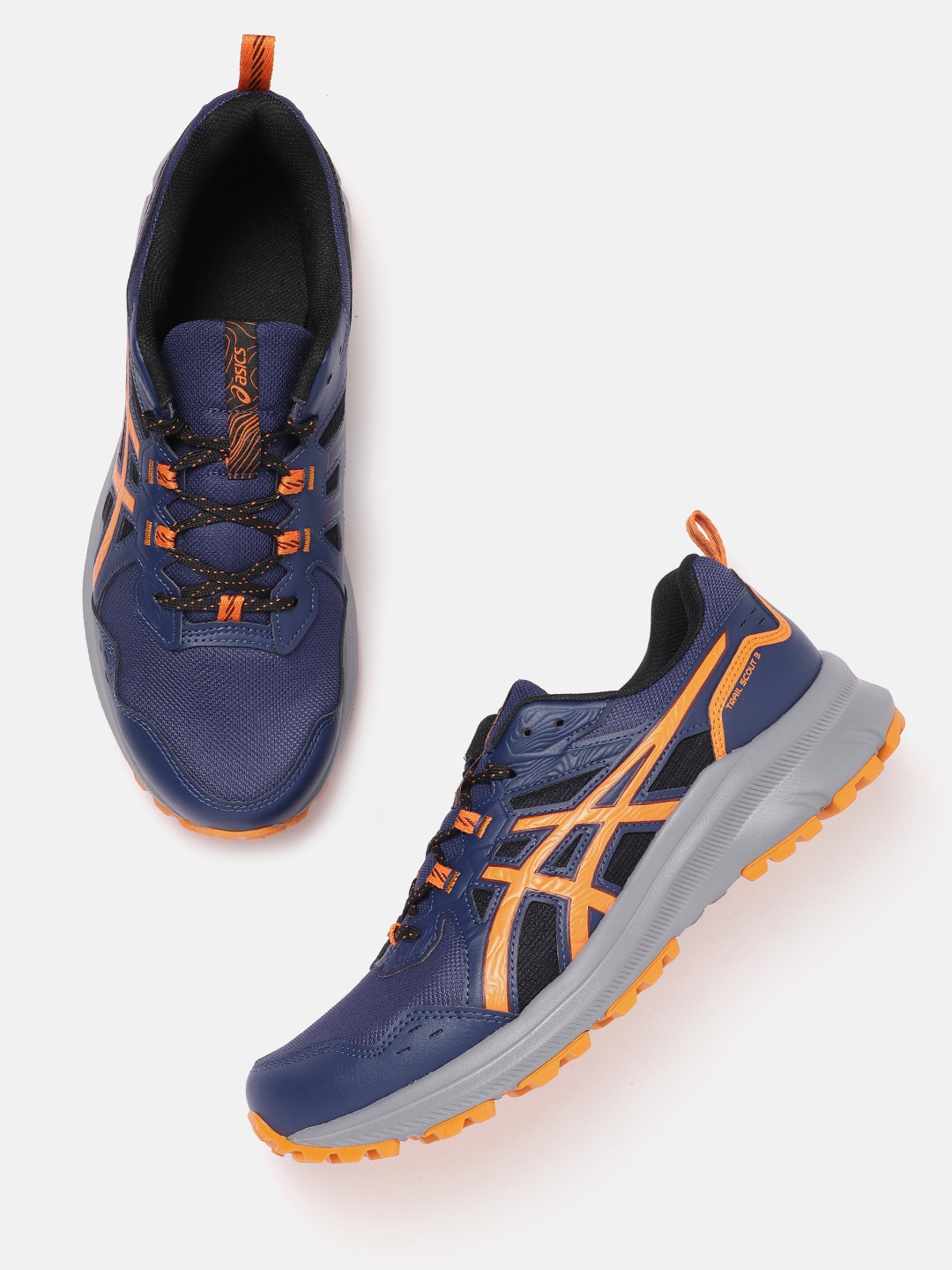 

ASICS Men Woven Design Trail Scout 3 Running Shoes with Brand Logo Detail, Blue