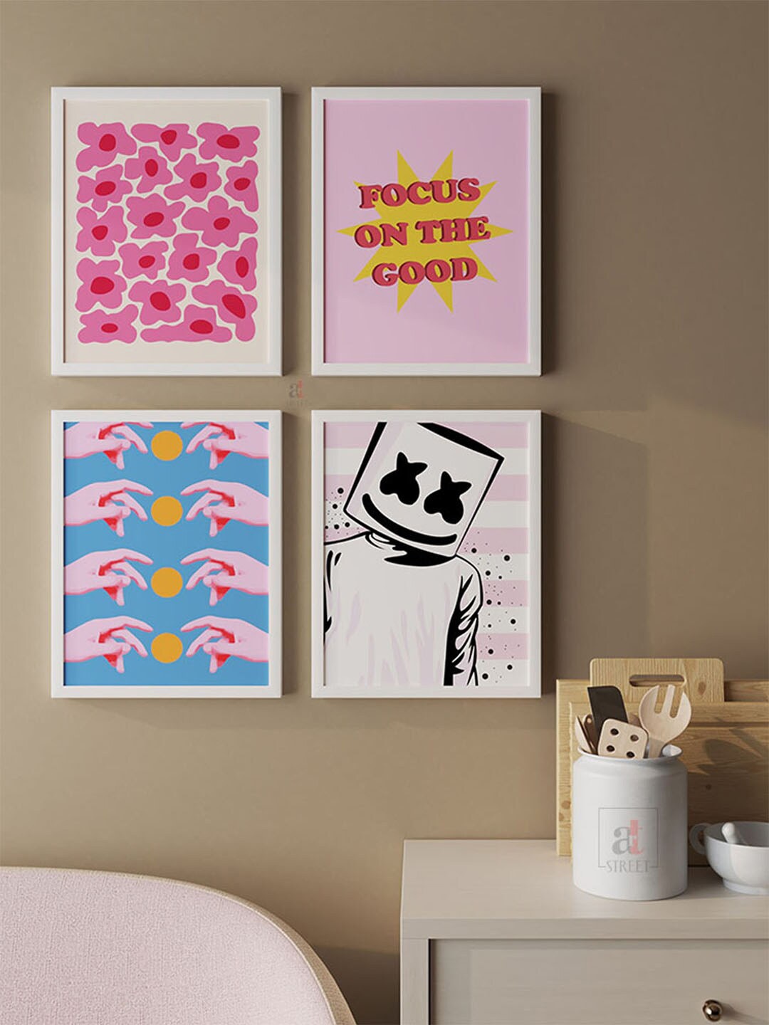 

Art Street White & Pink 4 Pieces Framed Motivational Quotes Wall Arts