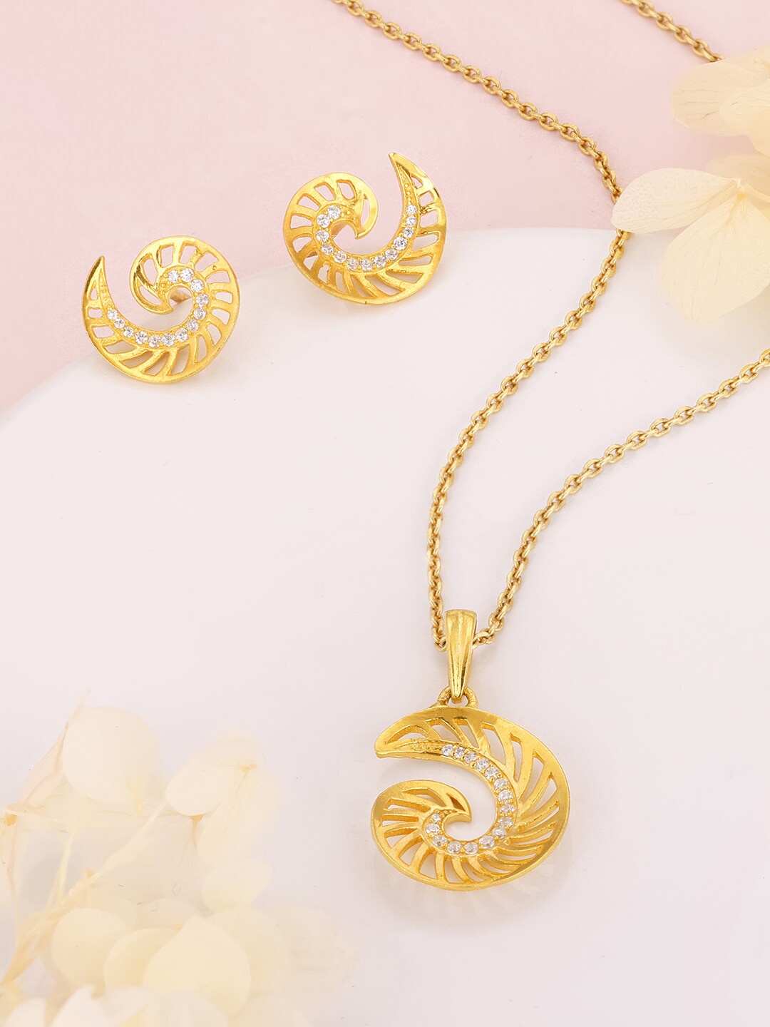

GIVA 925 Sterling Silver Gold-Plated CZ-Studded & Whirling Winds Pendent With Chain