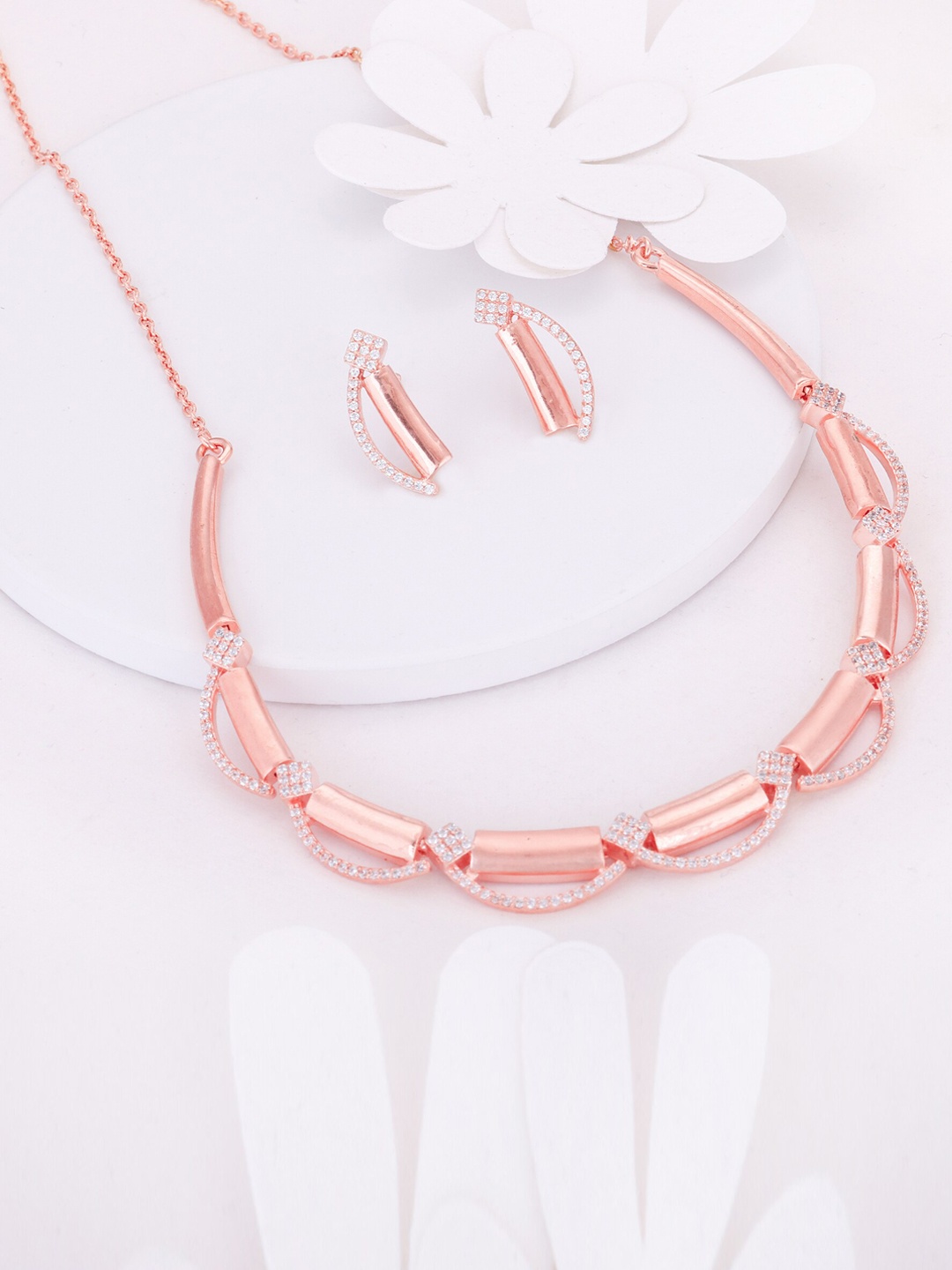 

GIVA 925 Sterling Silver Rose Gold-Plated CZ-Studded Jewellery Set