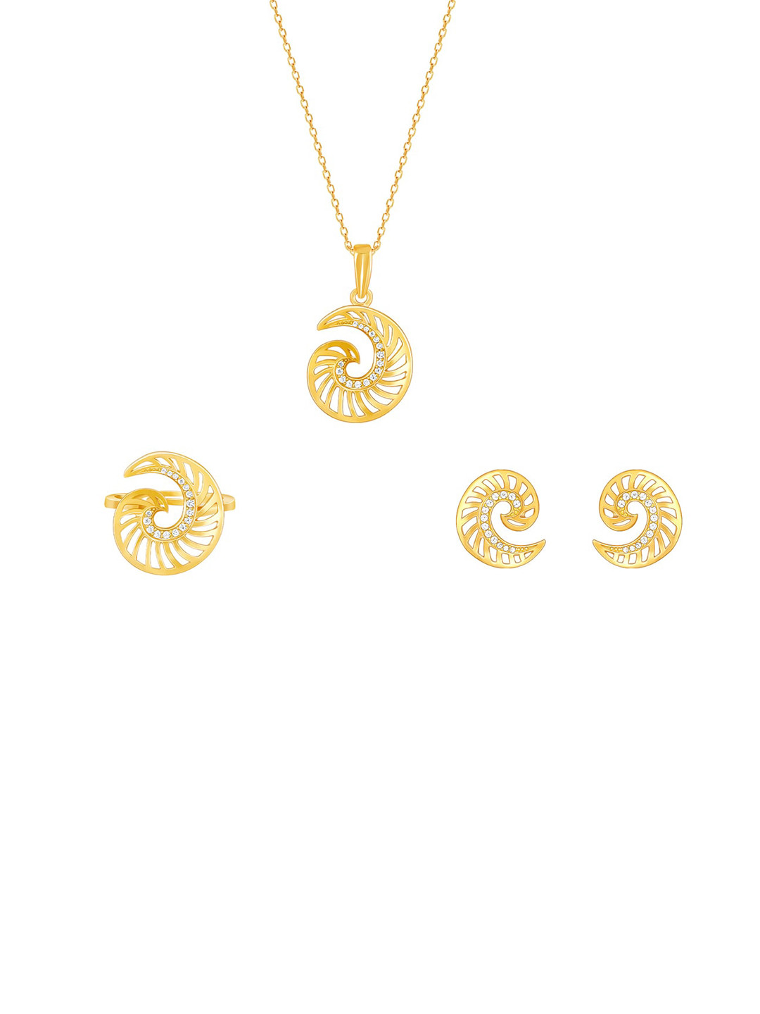 

GIVA 925 Sterling Silver Gold-Plated Golden Whirling Winds Jewellery Set & Ring