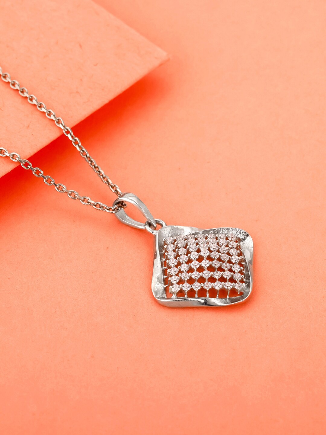 

GIVA 92.5 Sterling Silver Rhodium-Plated CZ-Studded Square Pendent With Chain