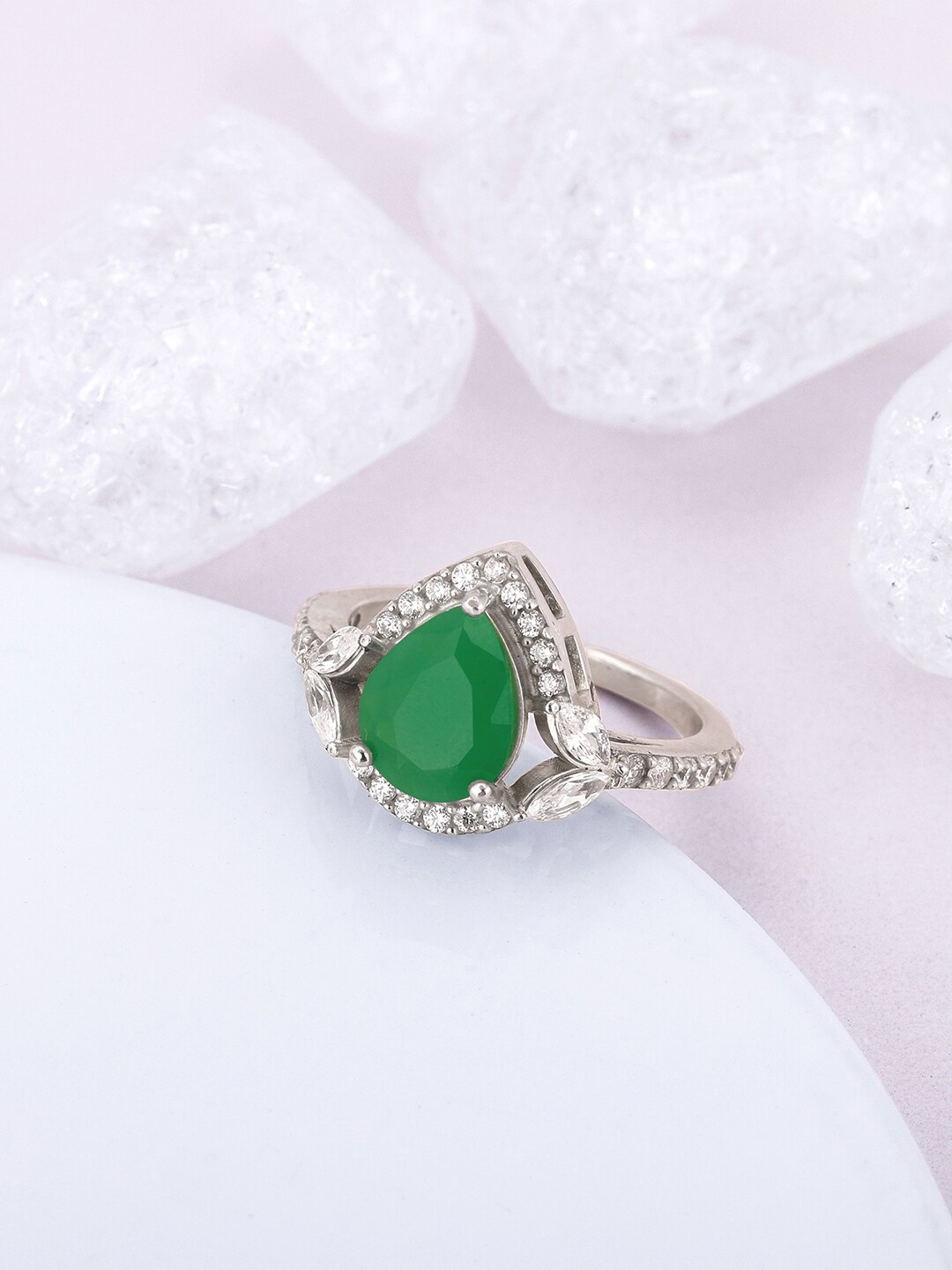 

GIVA 92.5 Sterling Silver Rhodium-Plated Artificial Stones-Studded Adjustable Finger Ring