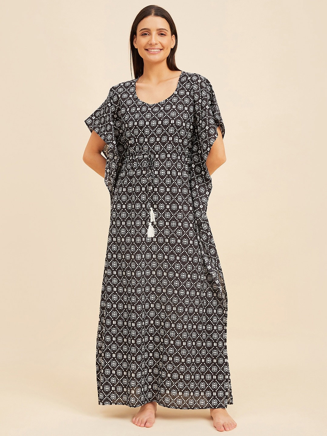

Sweet Dreams Printed Cotton Maxi Kaftan Nightdress, Black