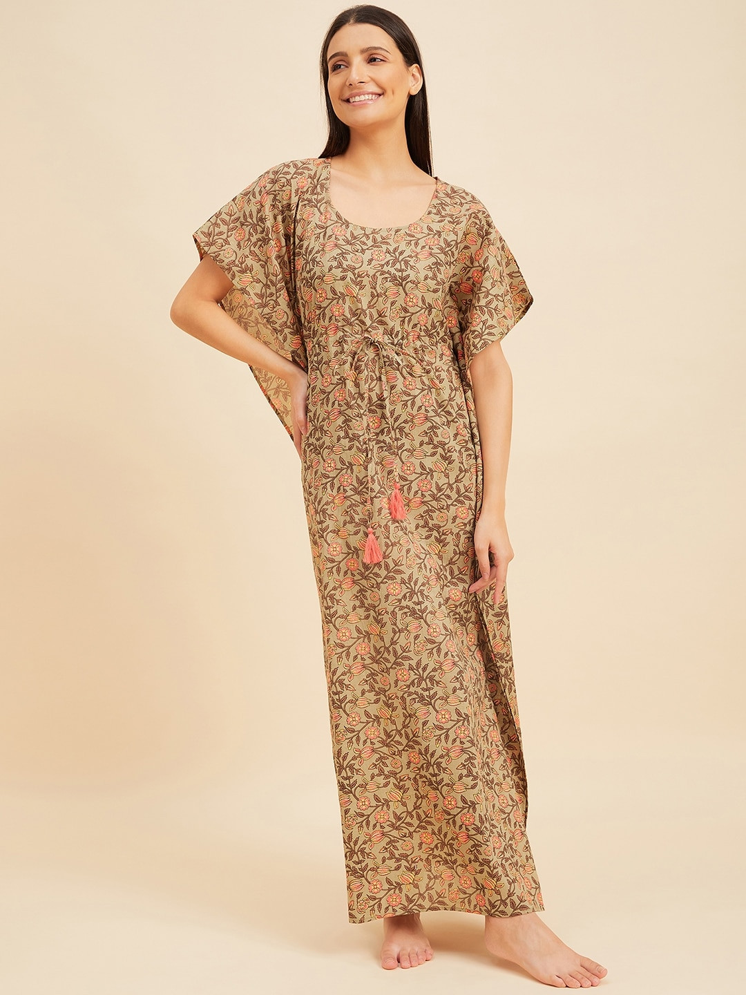 

Sweet Dreams Printed Cotton Maxi Kaftan Nightdress, Green