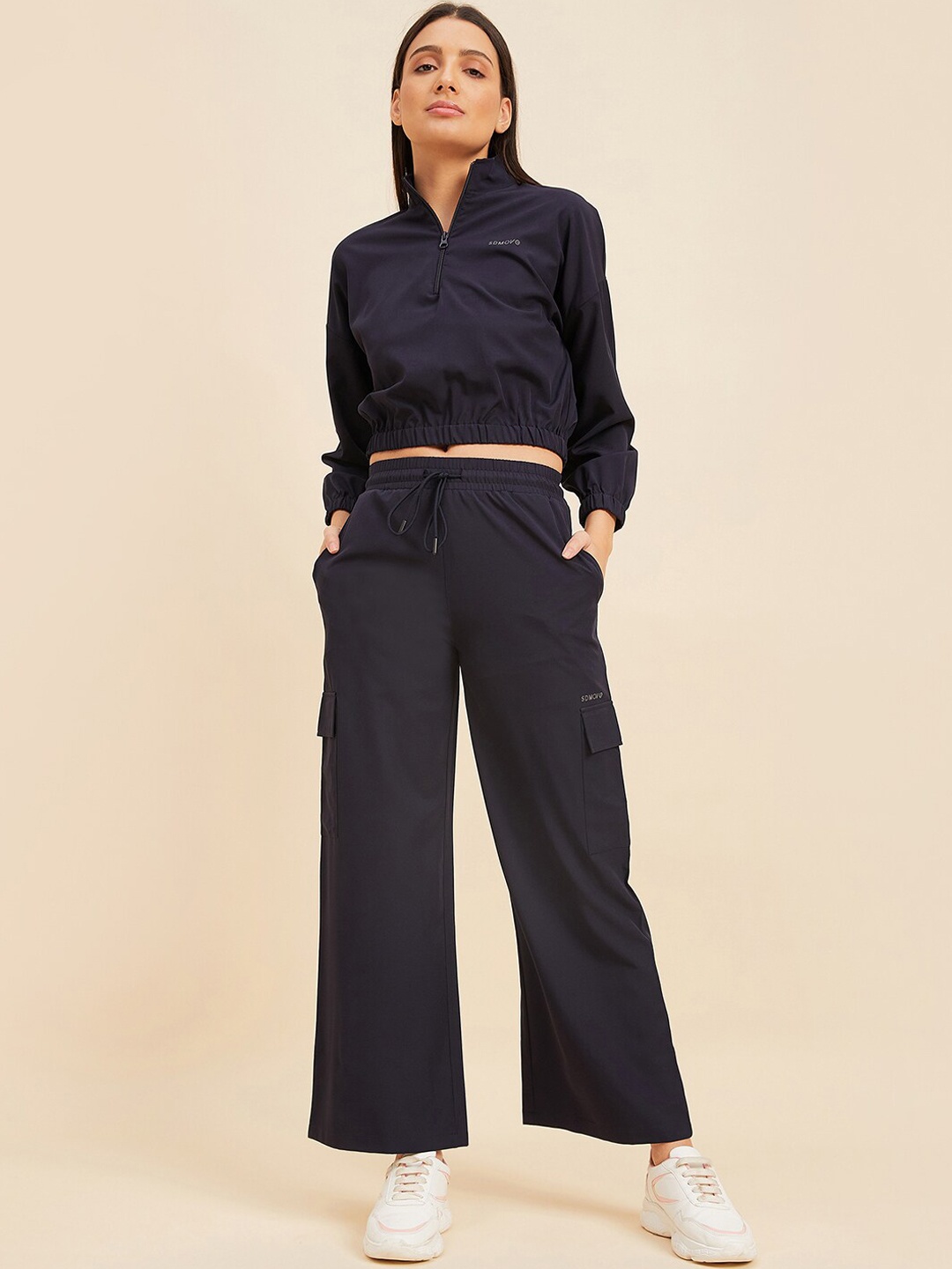 

Sweet Dreams Solid High Neck Tracksuit, Navy blue