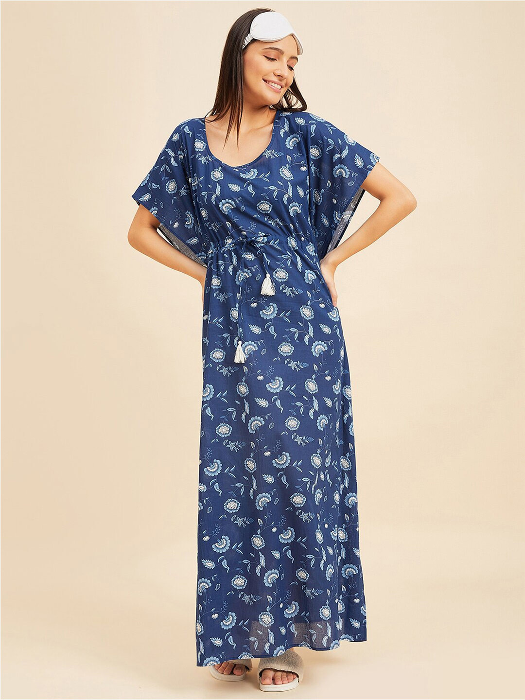

Sweet Dreams Printed Cotton Maxi Kaftan Nightdress, Blue