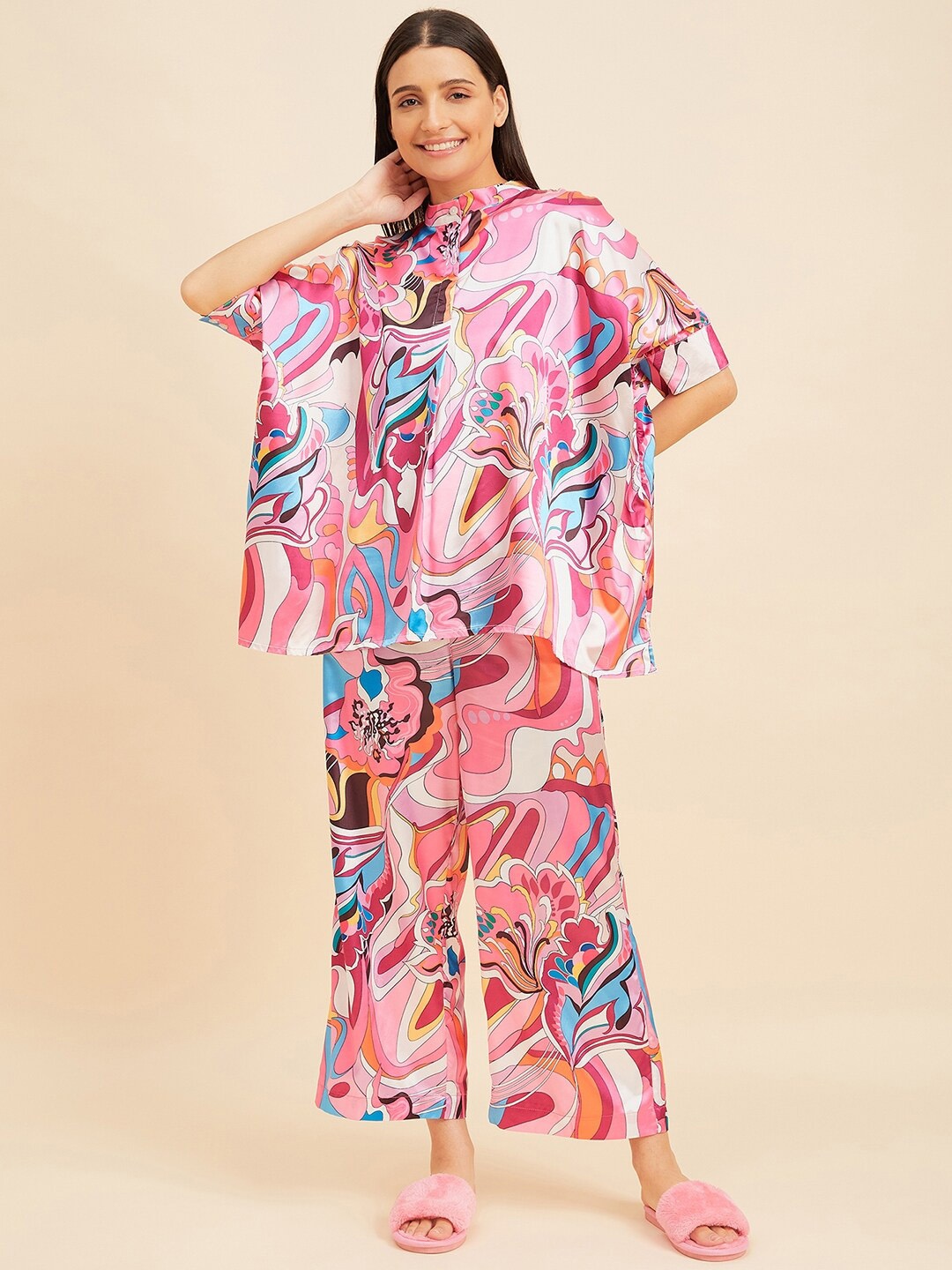 

Sweet Dreams Women Abstract Printed Night suit, Pink